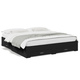 Estructura cama con cajones madera ingeniería negra 200x200 cm de , Camas y somieres - Ref: Foro24-3280357, Precio: 233,03 €,...