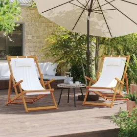 Folding beach chairs 2 units cream-colored fabric by , Garden chairs - Ref: Foro24-3214484, Price: 147,46 €, Discount: %