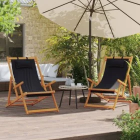 Folding beach chairs 2 units black fabric by , Garden chairs - Ref: Foro24-3214486, Price: 129,36 €, Discount: %