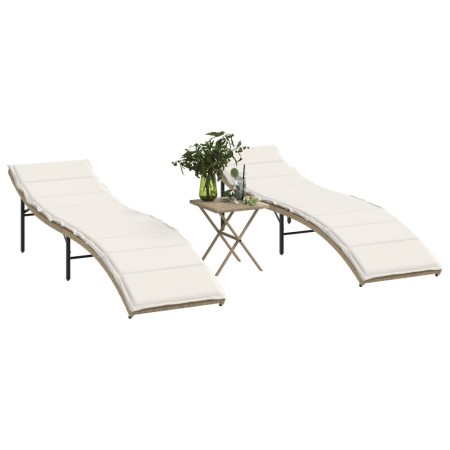 Sun loungers with table 2 units beige synthetic rattan by , Loungers - Ref: Foro24-368254, Price: 158,04 €, Discount: %