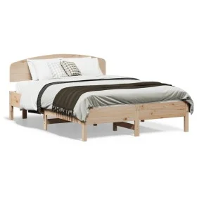 Bed frame with solid pine wood headboard 120x190 cm by , Beds and slatted bases - Ref: Foro24-3207233, Price: 148,21 €, Disco...