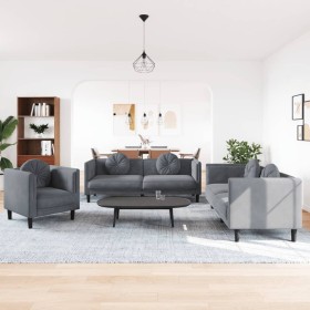 Dreiteilige Sofagarnitur aus dunkelgrauem Samt mit Kissen von , Sofas - Ref: Foro24-3209248, Preis: 615,30 €, Rabatt: %