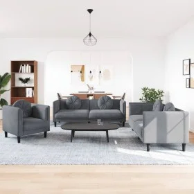 Dreiteilige Sofagarnitur aus dunkelgrauem Samt mit Kissen von , Sofas - Ref: Foro24-3209248, Preis: 655,28 €, Rabatt: %