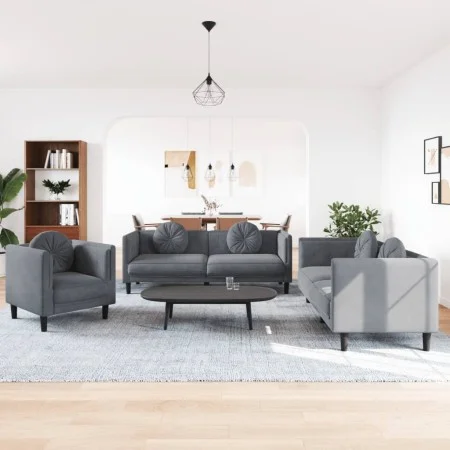 Dreiteilige Sofagarnitur aus dunkelgrauem Samt mit Kissen von , Sofas - Ref: Foro24-3209248, Preis: 655,28 €, Rabatt: %