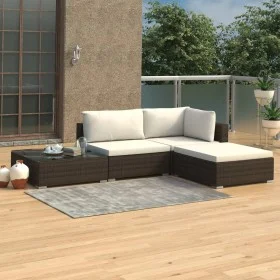 4-teiliges Gartenmöbel-Set und braune synthetische Rattankissen von vidaXL, Gartensets - Ref: Foro24-46777, Preis: 393,15 €, ...