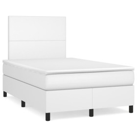 Cama box spring con colchón cuero sintético blanco 120x190 cm