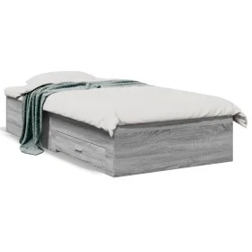 Sonoma gray engineered wood bed with drawers 100x200 cm by , Beds and slatted bases - Ref: Foro24-3280424, Price: 114,99 €, D...