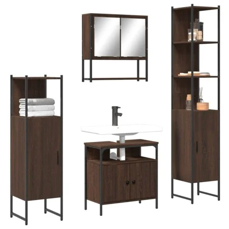 4-teiliges Badezimmermöbel-Set aus braunem Eichensperrholz von , Badezimmermöbel - Ref: Foro24-3214709, Preis: 238,48 €, Raba...