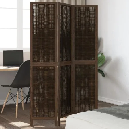 Dark brown paulownia wood 3-panel separator screen by , Room dividers - Ref: Foro24-358654, Price: 77,34 €, Discount: %