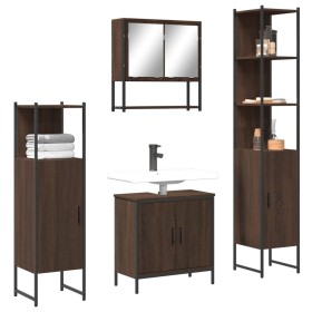 4-piece bathroom furniture set in brown oak plywood by , Bathroom furniture - Ref: Foro24-3214714, Price: 247,65 €, Discount: %
