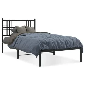 Bed frame with black metal headboard 90x190 cm by , Beds and slatted bases - Ref: Foro24-376316, Price: 83,11 €, Discount: %