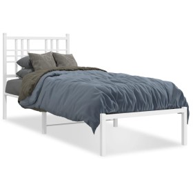 Metal bed frame with white headboard 75x190 cm by , Beds and slatted bases - Ref: Foro24-376363, Price: 71,84 €, Discount: %