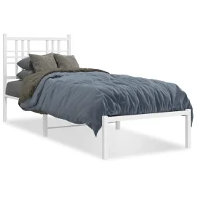 Metal bed frame with white headboard 75x190 cm by , Beds and slatted bases - Ref: Foro24-376363, Price: 68,12 €, Discount: %