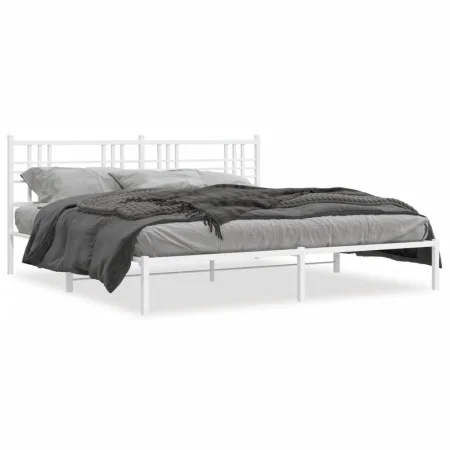 Metal bed frame with white headboard 180x200 cm by , Beds and slatted bases - Ref: Foro24-376377, Price: 104,01 €, Discount: %