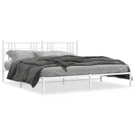 Bettgestell aus weißem Metall mit Kopfteil 200x200 cm von , Betten und Lattenroste - Ref: Foro24-376380, Preis: 123,72 €, Rab...