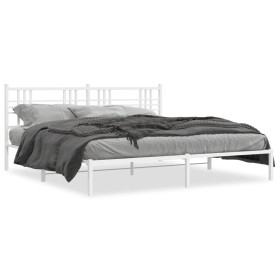 Bettgestell aus weißem Metall mit Kopfteil 200x200 cm von , Betten und Lattenroste - Ref: Foro24-376380, Preis: 125,73 €, Rab...