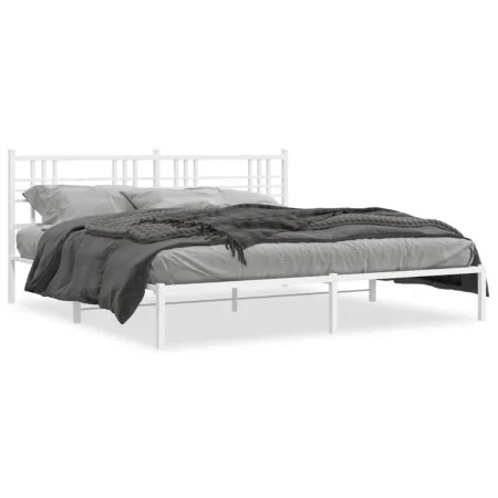 White metal bed frame with headboard 200x200 cm by , Beds and slatted bases - Ref: Foro24-376380, Price: 123,72 €, Discount: %
