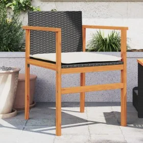 Sillas de jardín con cojín 2 uds ratán PE negro y madera acacia de , Sillas de jardín - Ref: Foro24-368711, Precio: 126,22 €,...