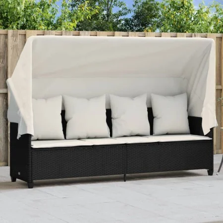 Lounger with hood and black synthetic rattan cushions by , Loungers - Ref: Foro24-368353, Price: 256,71 €, Discount: %