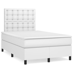 Cama box spring colchón y LED cuero sintético blanco 120x190 cm