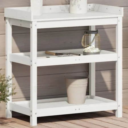 Plantagentisch mit Regalen aus weißem Kiefernholz, 82,5 x 45 x 86,5 cm von , Topfständer - Ref: Foro24-832433, Preis: 82,05 €...