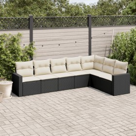 7-piece garden dining set and black synthetic rattan cushions by , Modular outdoor sofas - Ref: Foro24-3251383, Price: 428,28...