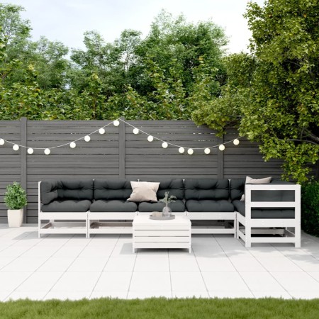 7-teiliges Gartenmöbel-Set mit Kissen aus massivem Weißkiefernholz von , Gartensets - Ref: Foro24-3250869, Preis: 590,65 €, R...