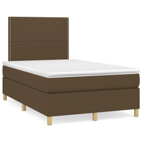 Cama box spring con colchón tela marrón oscuro 120x190 cm