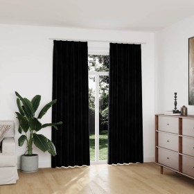 Cortinas opacas con ganchos 2 pzas terciopelo negro 140x225 cm