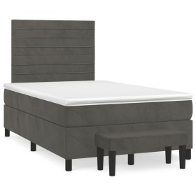 Cama box spring con colchón terciopelo gris oscuro 120x190 cm