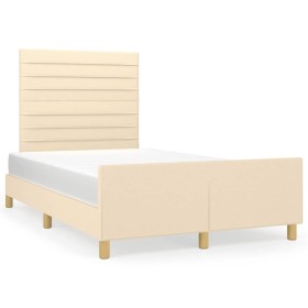 Estructura de cama con cabecero tela crema 120x190 cm