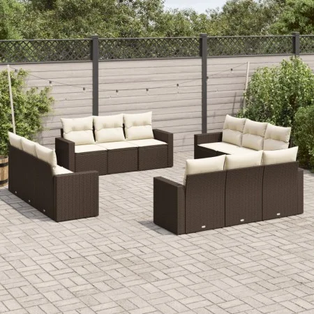 Garden sofa and cushion set 12 pieces brown synthetic rattan by , Garden sets - Ref: Foro24-3218763, Price: 890,75 €, Discoun...