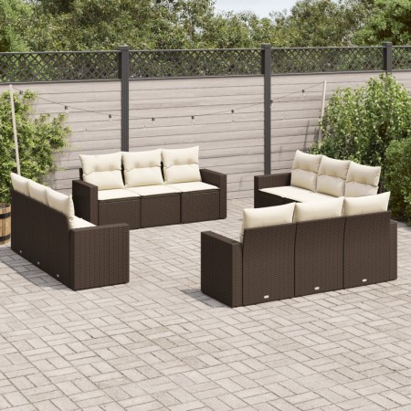Gartensofa- und Kissenset 12-teilig aus braunem synthetischem Rattan von , Gartensets - Ref: Foro24-3218763, Preis: 905,06 €,...