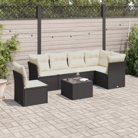 Set de comedor de jardín 7 pzas y cojines ratán sintético negro de , Conjuntos de jardín - Ref: Foro24-3249545, Precio: 416,9...