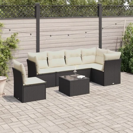 Set de comedor de jardín 7 pzas y cojines ratán sintético negro de , Conjuntos de jardín - Ref: Foro24-3249545, Precio: 418,5...