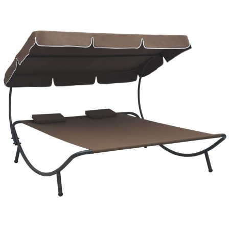 Outdoor-Liege mit Baldachin und braunen Kissen von vidaXL, Betten im Freien - Ref: Foro24-48069, Preis: 123,81 €, Rabatt: %