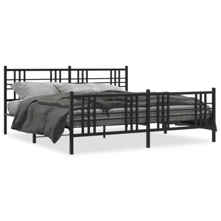 Black metal headboard and footboard bed frame 200x200 cm by , Beds and slatted bases - Ref: Foro24-376349, Price: 145,26 €, D...