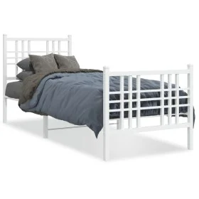 Metal bed frame with headboard and footboard white 80x200 cm by , Beds and slatted bases - Ref: Foro24-376382, Price: 80,38 €...