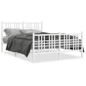 Metal bed frame with headboard and white footboard 120x200 cm by , Beds and slatted bases - Ref: Foro24-376389, Price: 104,75...