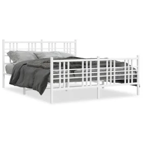 Metal bed frame with headboard and white footboard 160x200 cm by , Beds and slatted bases - Ref: Foro24-376394, Price: 134,59...