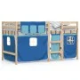 High bed for children with blue pine wood curtains 90x190 cm by , Beds and slatted bases - Ref: Foro24-3283827, Price: 167,29...