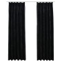 Cortinas opacas con ganchos 2 pzas terciopelo negro 140x225 cm