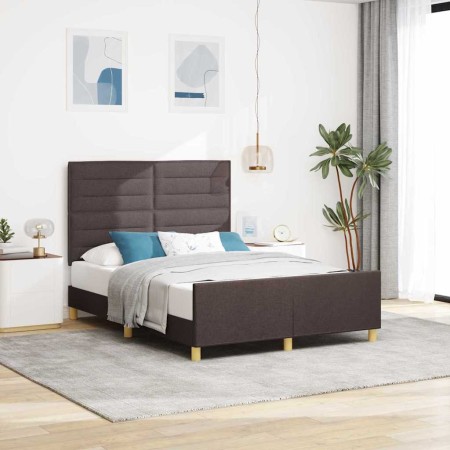 Estructura de cama con cabecera Marrón oscuro 160 x 200 cm tela