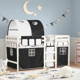 Children's high bed with black white pine wood tunnel 80x200 cm by , Beds and slatted bases - Ref: Foro24-3283838, Price: 190...
