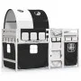 Cama alta niños con túnel madera pino blanco negro 80x200 cm de , Camas y somieres - Ref: Foro24-3283838, Precio: 190,79 €, D...