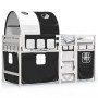 Cama alta niños con túnel madera pino blanco negro 80x200 cm de , Camas y somieres - Ref: Foro24-3283838, Precio: 195,92 €, D...