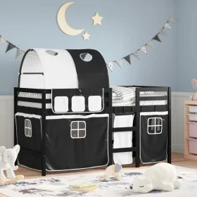 Children's high bed with black white pine wood tunnel 90x190 cm by , Beds and slatted bases - Ref: Foro24-3283859, Price: 211...