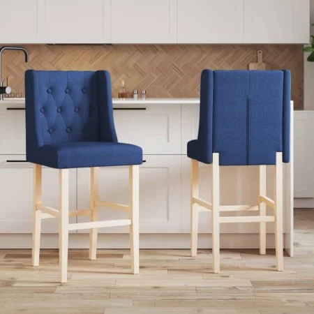 High stools 2 pcs solid rubber wood and fabric by , Kitchen stools - Ref: Foro24-4006225, Price: 96,20 €, Discount: %
