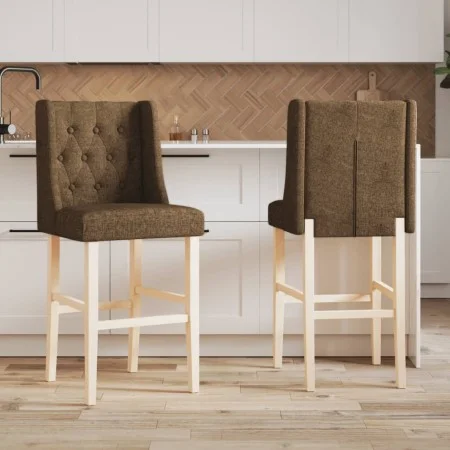High stools 2 pcs solid rubber wood and fabric by , Kitchen stools - Ref: Foro24-4006227, Price: 112,64 €, Discount: %