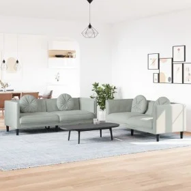 Sofa set with cushions 2 pieces light gray velvet by , Sofas - Ref: Foro24-3209257, Price: 437,44 €, Discount: %